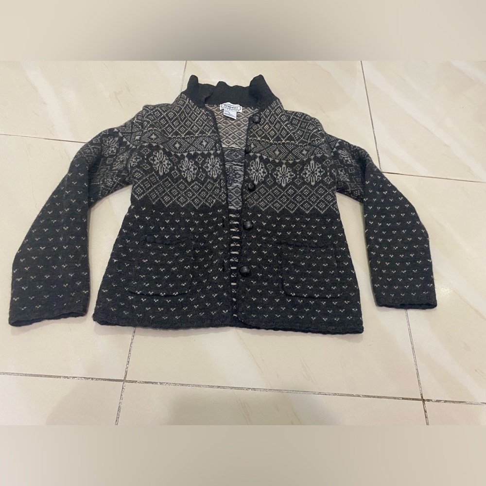 Vintage Women’s Bridgewarer Classics 100% Wool Gray Geometric Sweater Size S